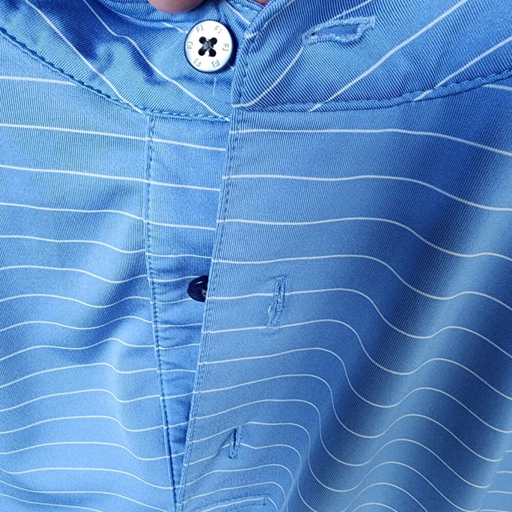 FJ Footjoy Mens Small Performance Golf Polo Blue White Striped Moisture Wicking - Picture 4 of 10
